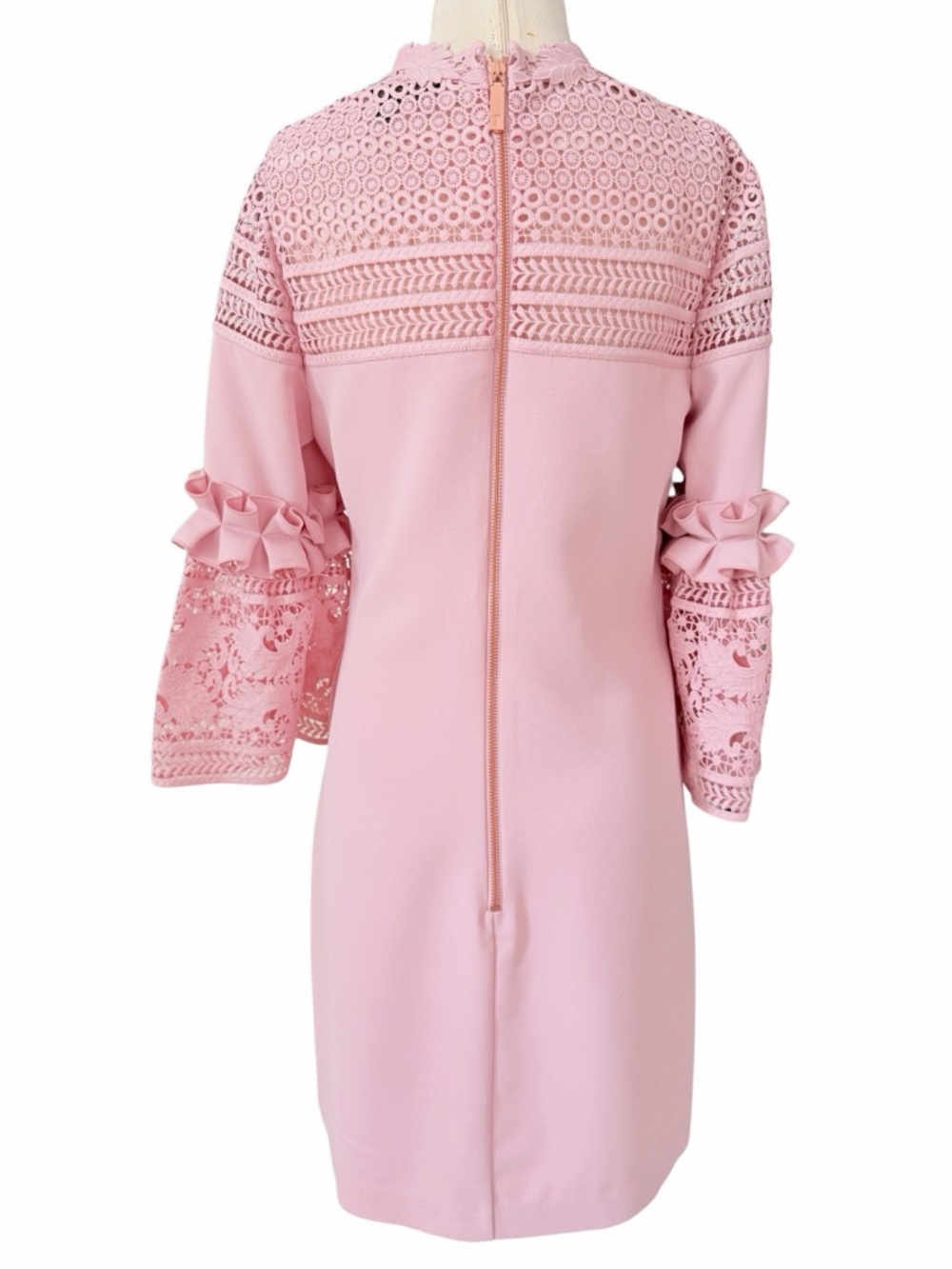 Ted Baker Soft Pink Lace-Yoke Bell-Sleeve Shift Dress Sz 6 (TB 2) - Picture 15 of 17